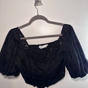 Astr the Label - Black Lace Puff Sleeve Top with Boning – Size L